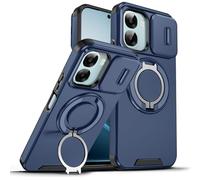 ILING Coque pour Oppo A6X 5G/4G/ Oppo A6K, Texture Mate Militaire Antichoc Rigide PC Housse Silicone TPU Bumper Étui avec Support pour Magnétique Bague et Caméra Couvercle (Bleu)
