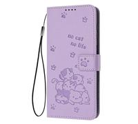 ILING Coque pour Oppo A6X / Oppo A6 5G/4G/ Oppo A6K, Mignon Chaton Très Mince Antichoc Flip Housse, Premium Cuir PU Portefeuille Étui avec RFID Blocage/Fentes pour Cartes/Béquille, Violet