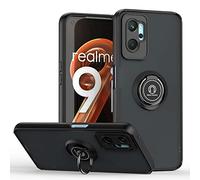 ILING Coque pour Oppo A96/Oppo A76/Realme 9i, Mat Translucide Toucher Doux Housse, Antirayures Antichoc Dos Rigide PC + TPU Bumper Silicone Étui avec Support pour Bague (Noir)
