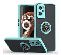 ILING Coque pour Oppo A96/Oppo A76/Realme 9i, Mat Translucide Toucher Doux Housse, Antirayures Antichoc Dos Rigide PC + TPU Bumper Silicone Étui avec Support pour Bague (Bleu Ciel)