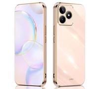 ILING Coque pour Realme C63/Realme C61/Realme Note 60/Realme Note 60X, Simple Couleur Unie Dos Galvanisé Bordure Dorée Design Souple TPU Antichoc Protection Ultra Mince Housse Femme Étui (Rose)