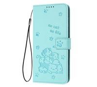 ILING Coque pour Realme C85 4G/5G/ Realme 15X, Mignon Chaton Très Mince Antichoc Flip Housse, Premium Cuir PU Portefeuille Étui avec RFID Blocage/Fentes pour Cartes/Béquille (Vert Clair)