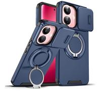 ILING Coque pour Vivo V60 Lite 5G/4G, Texture Mate Militaire Antichoc Rigide PC Housse Silicone TPU Bumper Étui avec Support pour Magnétique Bague et Caméra Couvercle (Bleu)