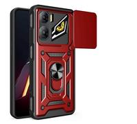 ILING Coque pour ZTE Nubia Neo 3 5G, Texture Métal Mate Antichoc Dos Rigide PC Housse, Doux Silicone TPU Bumper Étui avec Support pour Bague et Caméra Couvercle (Rouge)