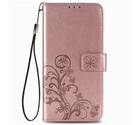 ILING Étui pour Motorola Moto G14 Coque, Gaufrage Trèfle Protection Case Antichoc TPU Housse Premium en Cuir PU ave Portefeuille Fentes pour Carte (Or Rose)