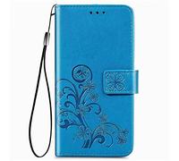 ILING Étui pour Motorola Moto G14 Coque, Gaufrage Trèfle Protection Case Antichoc TPU Housse Premium en Cuir PU ave Portefeuille Fentes pour Carte (Bleu)