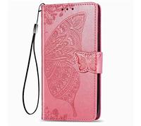 ILING Étui pour Realme C21Y/Realme C25Y Coque,Gaufrage Papillon Protection Case Antichoc TPU Housse Premium en Cuir PU ave Portefeuille Fentes pour Carte (Rose)