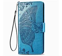 ILING Étui pour Realme C21Y/Realme C25Y Coque,Gaufrage Papillon Protection Case Antichoc TPU Housse Premium en Cuir PU ave Portefeuille Fentes pour Carte (Bleu)