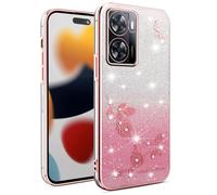 ILING Femme Coque pour Oppo A57s / Oppo A57 4G, Étui Coloré Brillant avec Motif de Rose Élégant et Strass Exquises, Très Mince Doux Silicone TPU Bumper Antichoc Housse (Rose)