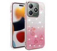 ILING Femme Coque pour Realme Note 70T, Étui Coloré Brillant avec Motif de Rose Élégant et Strass Exquises, Très Mince Doux Silicone TPU Bumper Antichoc Housse (Rose)
