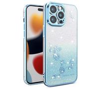 ILING Femme Coque pour Vivo X300 Ultra, Étui Coloré Brillant avec Motif de Rose Élégant et Strass Exquises, Très Mince Doux Silicone TPU Bumper Antichoc Housse (Bleu)