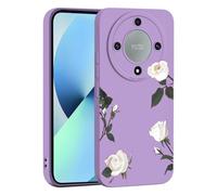 ILING Liquide Silicone Coque pour Honor Magic 5 Lite 5G, Très Mince Élégante Fleurs et Animés Mignons Design Étui, Mat Doux TPU Bumper Antichoc Femme Housse (Mauve Q03)