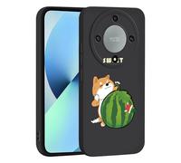 ILING Liquide Silicone Coque pour Honor Magic 5 Lite 5G, Très Mince Élégante Fleurs et Animés Mignons Design Étui, Mat Doux TPU Bumper Antichoc Femme Housse (Noir Q09)