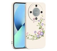 ILING Liquide Silicone Coque pour Honor Magic 5 Lite 5G, Très Mince Élégante Fleurs et Animés Mignons Design Étui, Mat Doux TPU Bumper Antichoc Femme Housse (Blanc Q02)
