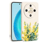ILING Liquide Silicone Coque pour Honor Magic 6 Lite 5G, Très Mince Élégante Fleurs et Animés Mignons Design Étui, Mat Doux TPU Bumper Antichoc Femme Housse (Blanc Q01)