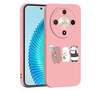 ILING Liquide Silicone Coque pour Honor Magic 6 Lite 5G, Très Mince Élégante Fleurs et Animés Mignons Design Étui, Mat Doux TPU Bumper Antichoc Femme Housse (Rose Q12)