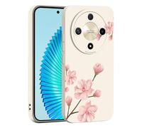 ILING Liquide Silicone Coque pour Honor Magic 6 Lite 5G, Très Mince Élégante Fleurs et Animés Mignons Design Étui, Mat Doux TPU Bumper Antichoc Femme Housse (Blanc Q07)