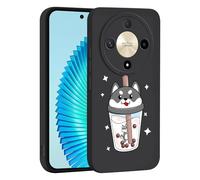 ILING Liquide Silicone Coque pour Honor Magic 6 Lite 5G, Très Mince Élégante Fleurs et Animés Mignons Design Étui, Mat Doux TPU Bumper Antichoc Femme Housse (Noir Q11)