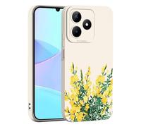 ILING Liquide Silicone Coque pour Realme Note 50 / Realme C53 / Realme C51, Très Mince Élégante Fleurs et Animés Mignons Design Étui, Mat Doux TPU Bumper Antichoc Femme Housse (Blanc Q01)