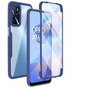 ILING Transparent Coque pour Oppo A16 / Oppo A16s / Oppo A54s, 360° Intégrale Protection Mode Très Mince Antichoc Étui avec L'écran Intégré, Dur PC + Silicone TPU Bumper Housse (Bleu)