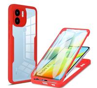 ILING Transparent Coque pour Oppo A96 / Oppo A76 / Realme 9i, 360° Intégrale Protection Mode Très Mince Antichoc Étui avec L'écran Intégré, Dur PC + Silicone TPU Bumper Housse (Rouge)
