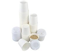 ILIP Lot de 100 gobelets en papier blanc (6 cm x diamètre 6 cm) de 120 ml (4 oz) + 100 couvercles blancs avec enveloppe pour café et boissons chaudes