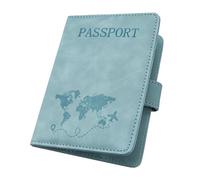 ILIYAH Étui portefeuille de voyage en cuir PU avec blocage RFID et fente pour cartes et sangle élastique, Mg bleu, S, Minimaliste