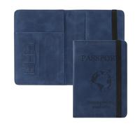 ILIYAH Pochette Passeport Protège Passeports - Blocage RFID Protection Passeport Francais Doux et Résistant Sangle de Protection(Bleu Marine)