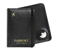 ILIYAH Porte-Passeport avec AirTag - Portefeuille de Documents de Voyage à Blocage RFID, Couvercle de Passeport en Cuir avec logement pour AirTag, maintiens Le Passeport sûr et traçable(Noir)