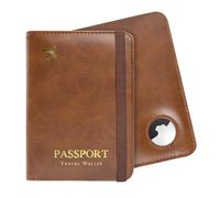 ILIYAH Porte-Passeport avec AirTag - Portefeuille de Documents de Voyage à Blocage RFID, Couvercle de Passeport en Cuir avec logement pour AirTag, maintiens Le Passeport sûr et traçable(Marron)