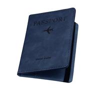 ILIYAH Porte Passeport Cuir PU Blocage RFID Housse de Passeport Portefeuille de Voyage Étui avec Fente pour Cartes & Strap élastique Passport Covers(Bleu Marine)