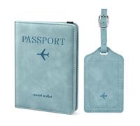 ILIYAH Porte Passeport Cuir PU Blocage RFID Housse de Passeport Portefeuille de Voyage Étui avec Fente pour Cartes & Strap élastique Passport Covers(Combinaison Bleu)