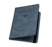 ILIYAH Porte Passeport Cuir PU Blocage RFID Housse de Passeport Portefeuille de Voyage Étui avec Fente pour Cartes & Strap élastique Passport Covers(Bleu Gris)