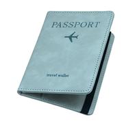 ILIYAH Porte Passeport Cuir PU Blocage RFID Housse de Passeport Portefeuille de Voyage Étui avec Fente pour Cartes & Strap élastique Passport Covers（Bleu）
