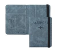 ILIYAH Protege Passeport Francais Pochette Passeport Voyage Technologie RFID étui Passeport étui Carte Bancaire Léger et Portable(Bleu Grisâtre)