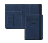 ILIYAH Protege Passeport Francais Pochette Passeport Voyage Technologie RFID étui Passeport étui Carte Bancaire Léger et Portable(Bleu Marine)