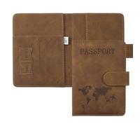 ILIYAH Protege Passeport Francais Pochette Passeport Voyage Technologie RFID étui Passeport étui Carte Bancaire Léger et Portable(Marron)