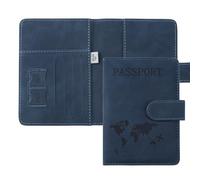 ILIYAH Protege Passeport Francais Pochette Passeport Voyage Technologie RFID étui Passeport étui Carte Bancaire Léger et Portable(Marine)