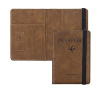 ILIYAH Protege Passeport Francais Pochette Passeport Voyage Technologie RFID étui Passeport étui Carte Bancaire Léger et Portable(Marron)