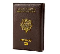 ILIYAH Protege Passeport Francais Protection Passeport Cuir PU Porte Passeport Etui Passeport Francais Pochette Passeport Multi-Fentes(Marron)