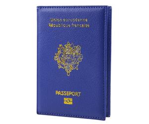 ILIYAH Protege Passeport Francais Protection Passeport Cuir PU Porte Passeport Etui Passeport Francais Pochette Passeport Multi-Fentes(Bleu Foncé)