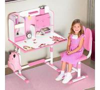 ilkqeppe Ensemble de Bureau et chaises pour Enfants, élargi, Multi-séparation, Motif Dessin animé, Ensemble Bureau, Table d'étude à Hauteur réglable avec (Rose-g)