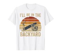 Ill Be in The Backyard Cigare and Bourbon Retro Sunset T-Shirt Graphique avec Valeur, Homme, Blanc, XL