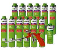 illbruck FM220 Lot de 12 mousses de construction professionnelles pour pistolet à mousse de montage 750 ml + nettoyant + pistolet à mousse compact