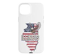Illinois États-Unis Aigle Rétro Carte Vintage USA Souvenir Coque pour iPhone 15 Plus