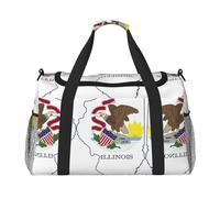 Illinois State Flag Map Print Sac de sport pour femme, sac fourre-tout, sac de week-end, organiseur, noir, One Size