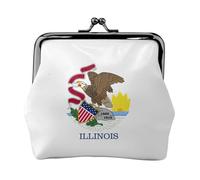 Illinois State Flag Print Porte-monnaie avec serrure à baiser Petite pochette vintage pour homme et femme, Noir , Taille unique, Pochette à monnaie
