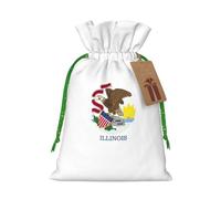 Illinois State Flag Print Sac de Noël festif avec cordon de serrage Décoration saisonnière Cadeaux