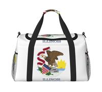 Illinois State Flag Print Sac de week-end pour femme, sacs de voyage, articles personnels, sac de voyage, sac de voyage, accessoires de voyage, Noir , Taille unique