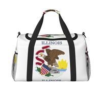 Illinois State Flag Sac de voyage Sac de voyage pour femmes hommes pour les aventures en plein air, idéal pour le camping et la randonnée, Noir/blanc, One Size